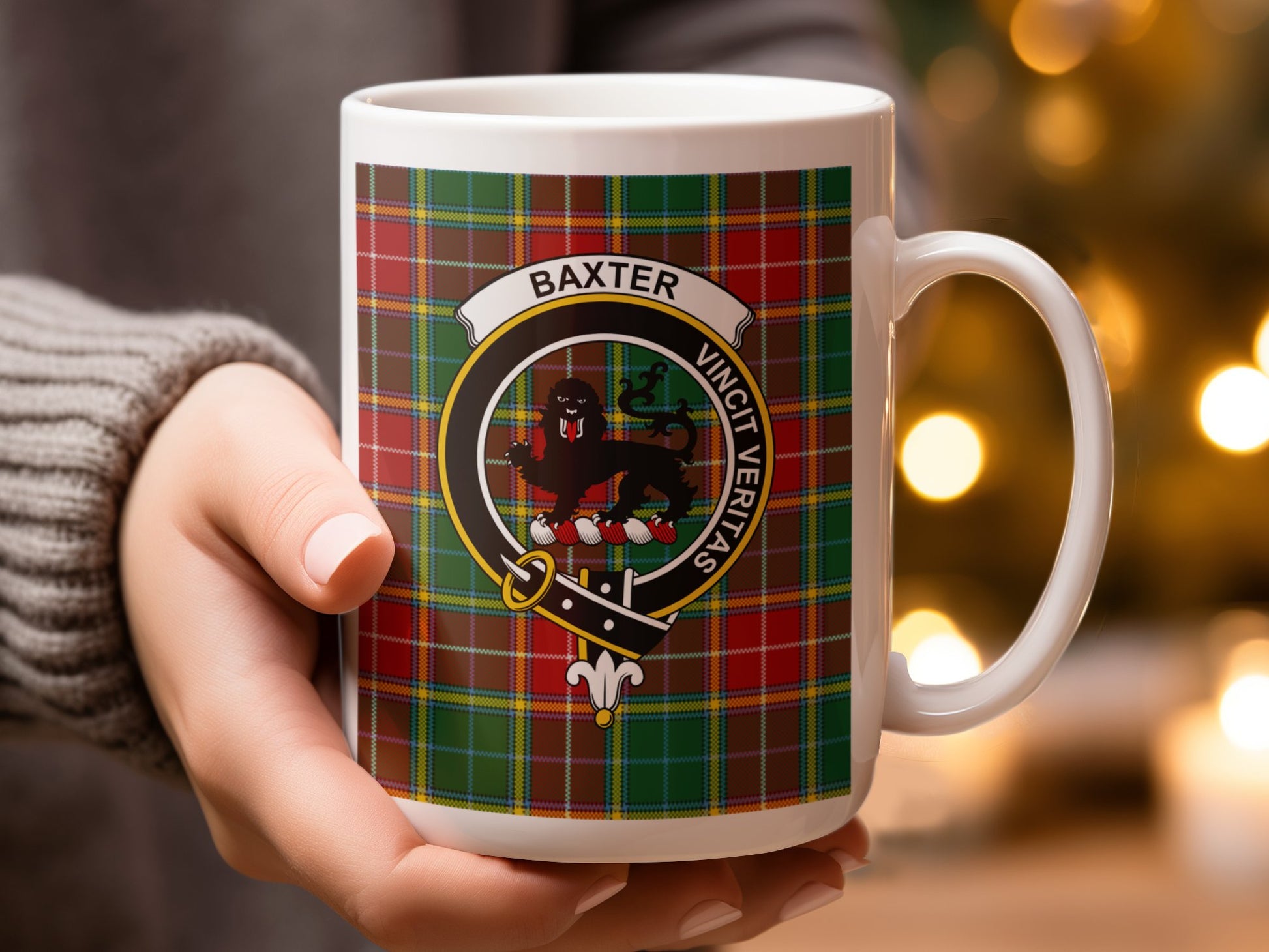 Clan Baxter Crest with Tartan Background Coffee Mug - Living Stone Gifts