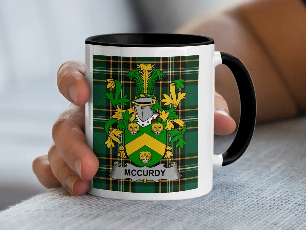 McCurdy Irish family crest black accent mug