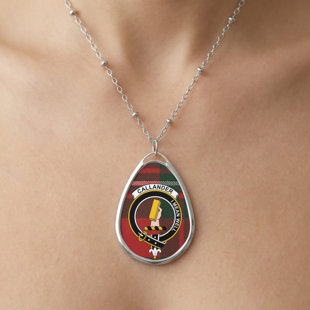 Callander tartan oval pendant necklace with clan crest and motto.