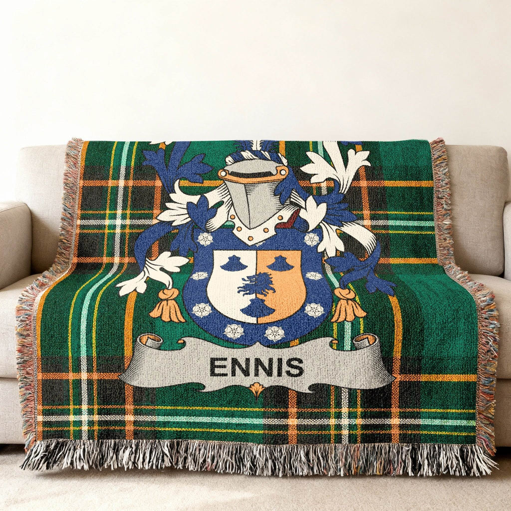 Ennis Surname Coat Arms Plaid Tartan Woven Throw product type