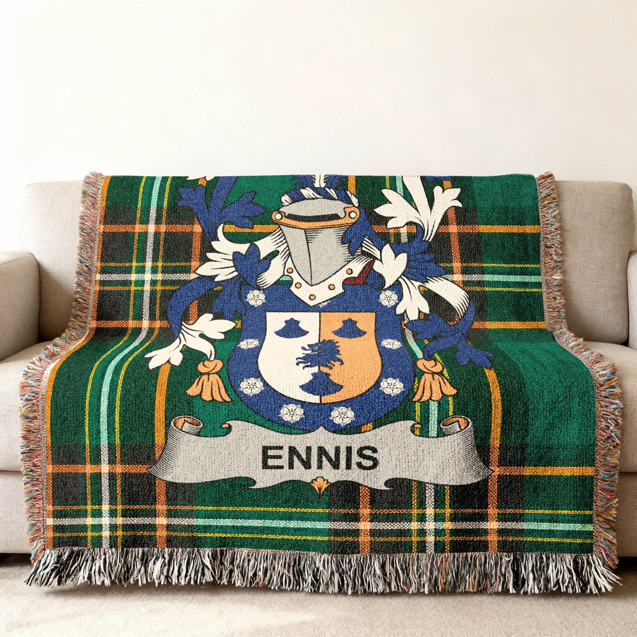 Ennis Surname Coat Arms Plaid Tartan Woven Throw product type