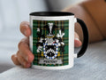 Penteny Irish family crest black accent mug with Irish National Tartan