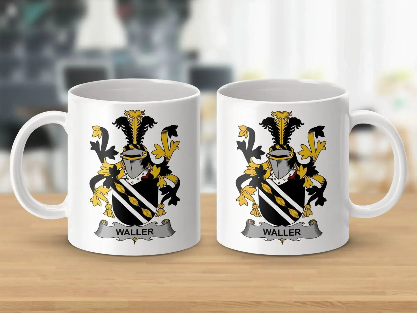 Waller Surname Family Crest Coat Of Arms Mug - Celtic Ancestry Gifts