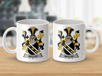 Waller Surname Family Crest Coat Of Arms Mug - Celtic Ancestry Gifts
