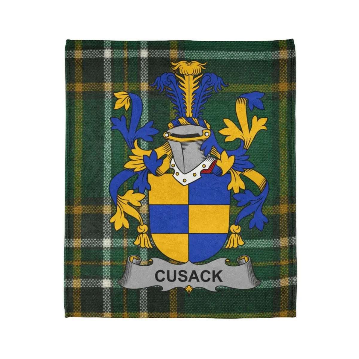 Cusack Family Crest on Tartan Background product