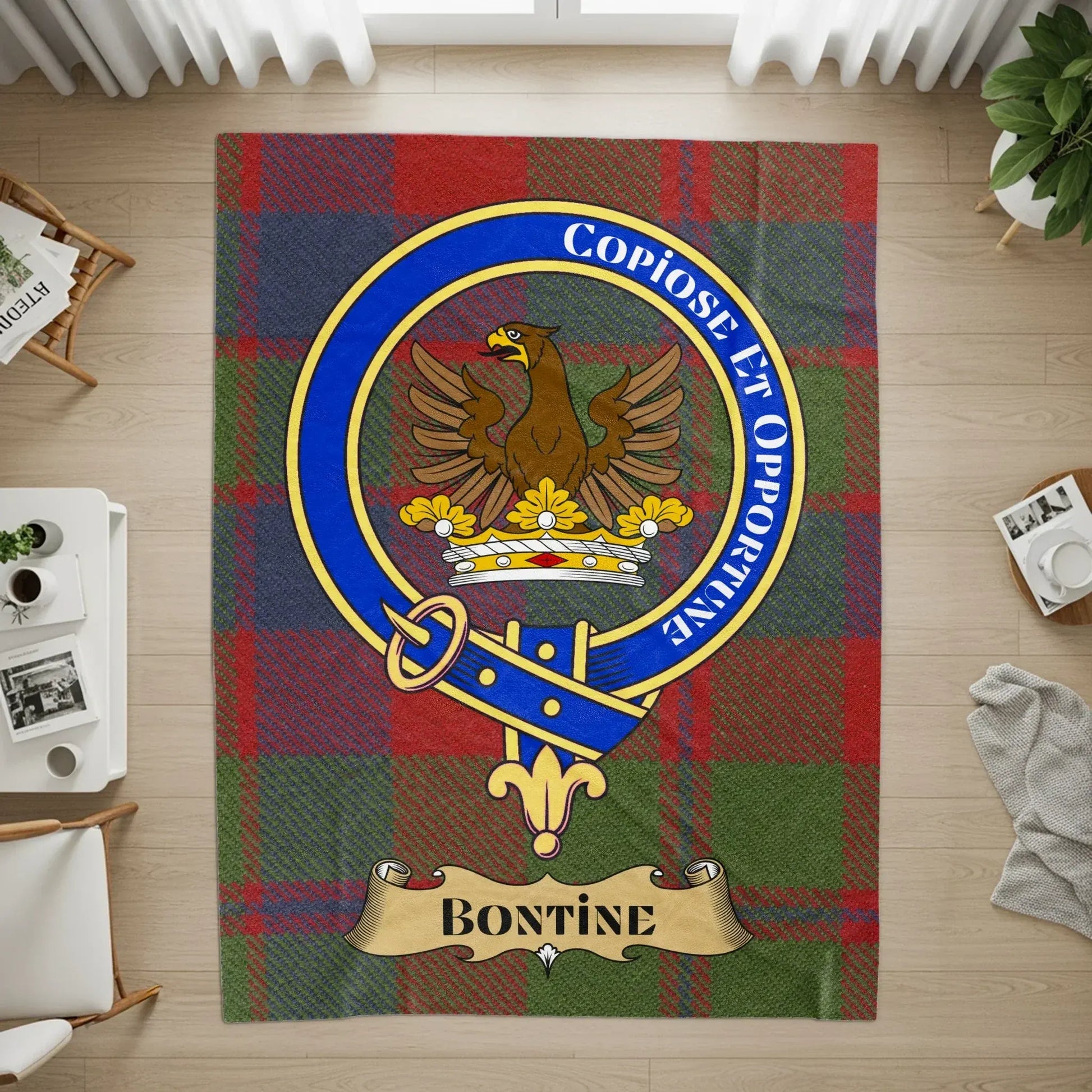 Clan Crest Shield with Tartan Background Bontine product