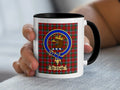 St. Clair Family Crest on Red Tartan Plaid Coffee Mug