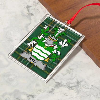 Haly Family Crest Green Plaid Hanging Ornament product
