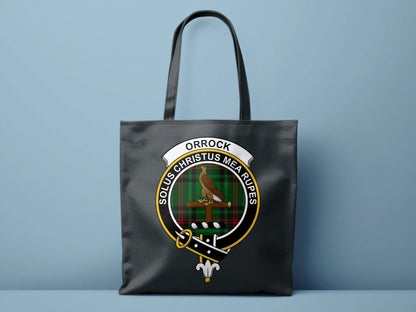 Orrock Clan Crest Solus Christus Mea Rupes Tote Bags - Celtic Ancestry Gifts