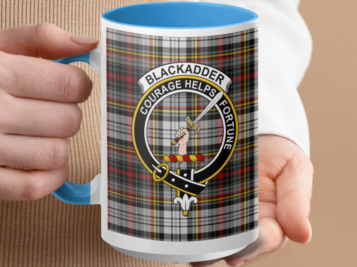 Blackadder Courage Helps Fortune Plaid Pattern Mug - Living Stone Gifts