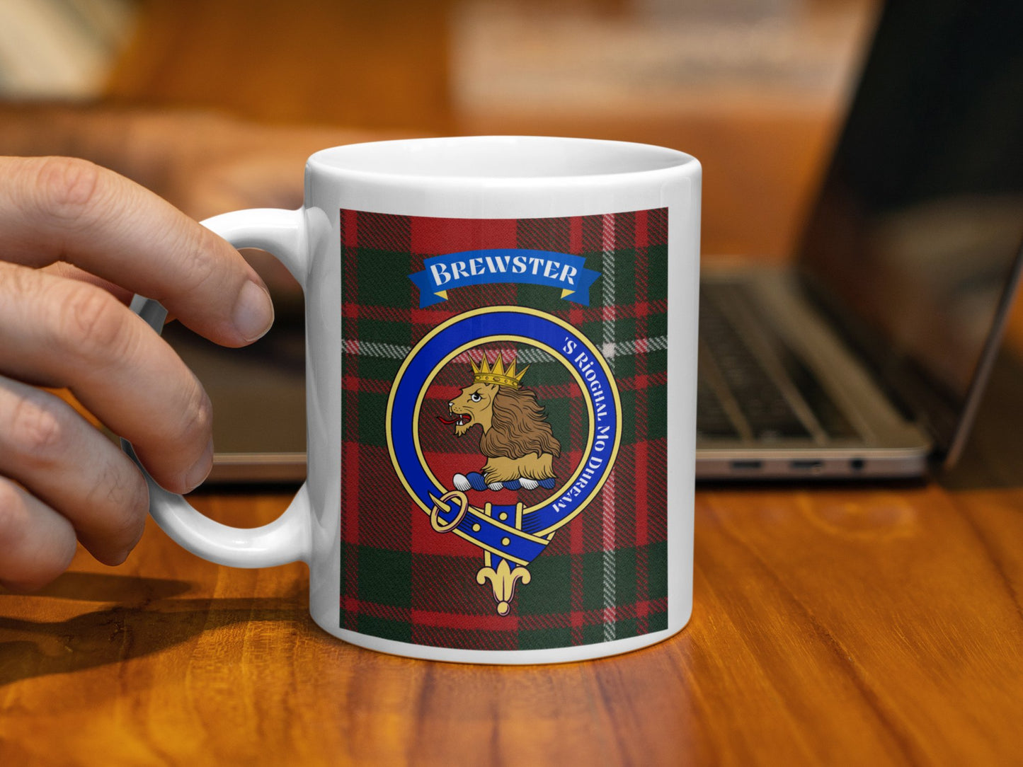 Royal Lion Brewster Family Crest Highland Tartan Mug - Living Stone Gifts