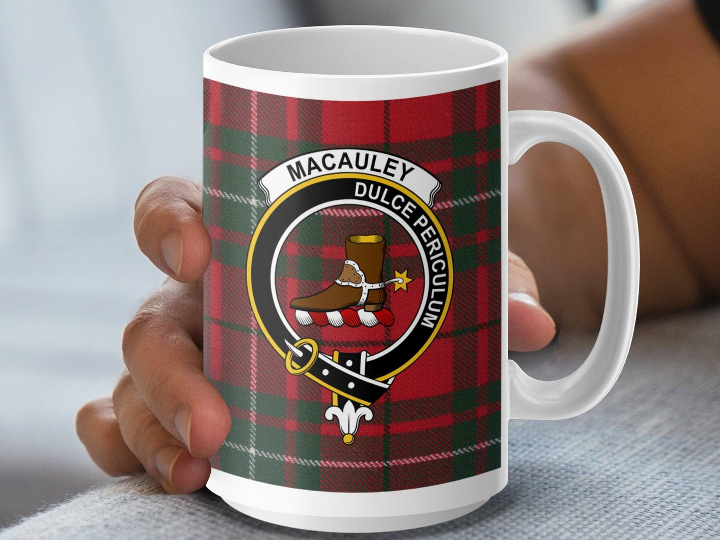 MacAuley Clan Crest Scottish Tartan Pattern Mug - Living Stone Gifts