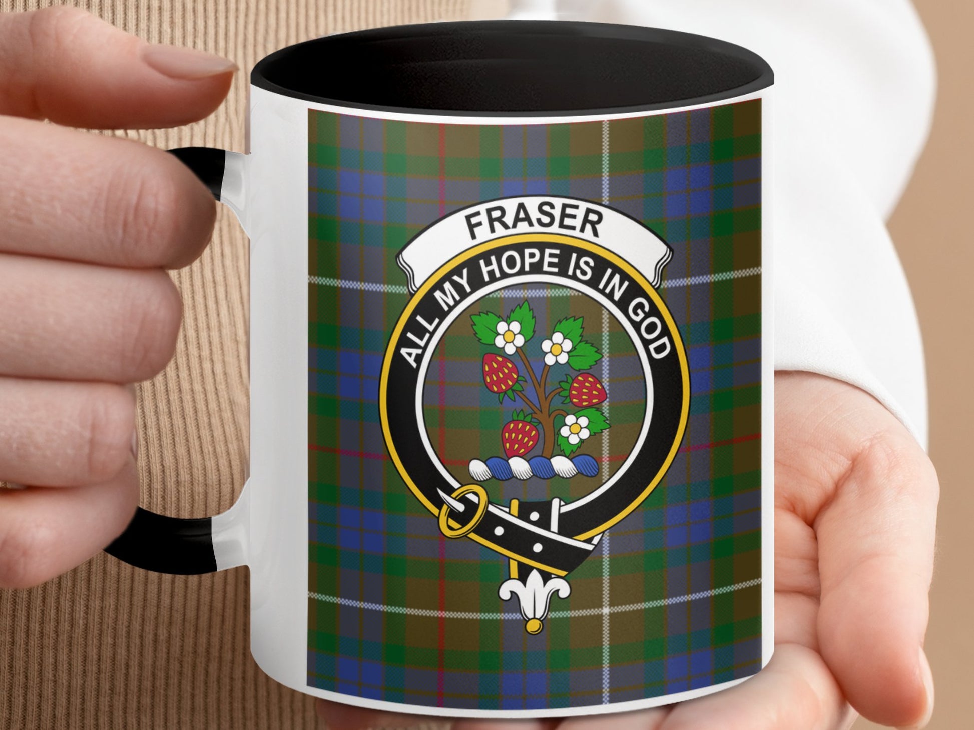 Clan Fraser Scottish Tartan Crest Family Badge Mug - Living Stone Gifts