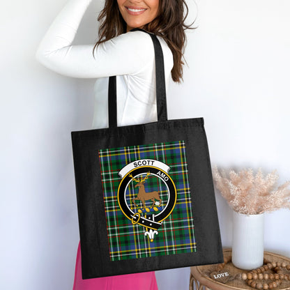 Scottish Clan Crest on Tartan Background Colorful Tote Bag - Living Stone Gifts