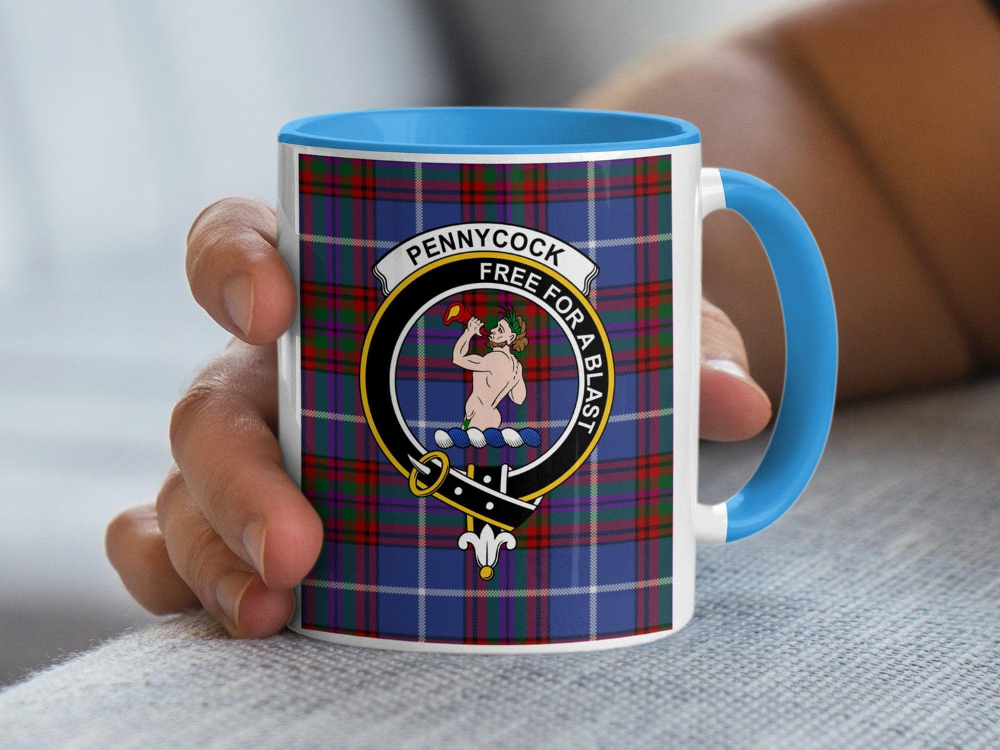 Pennycock Clan Crest Emblazoned Tartan Pattern Mug - Living Stone Gifts