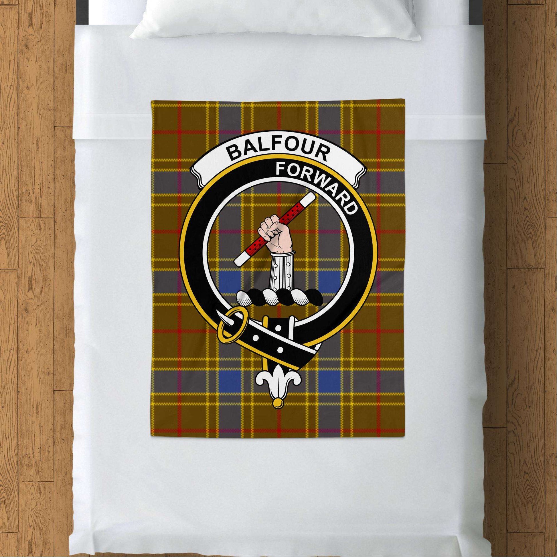 Balfour Clan Crest Forward Tartan Throw Blanket - Living Stone Gifts