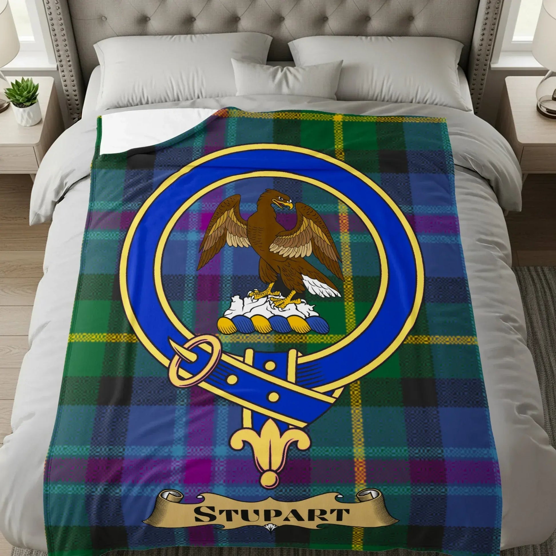 Clan Stupart Tartan Blanket with Eagle Emblem product type