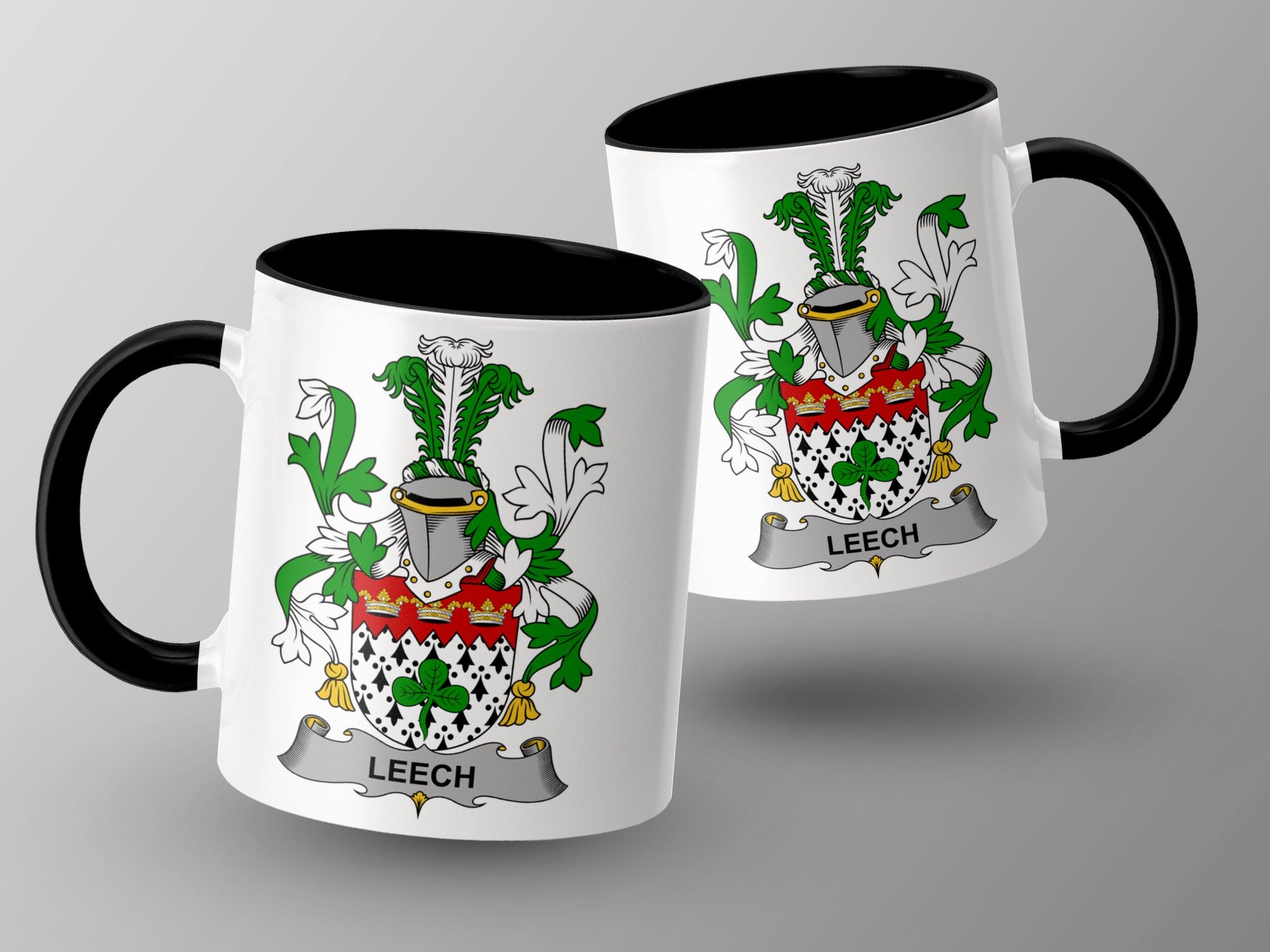 Leech Surname Irish Heraldic Emblem Mug - Living Stone Gifts