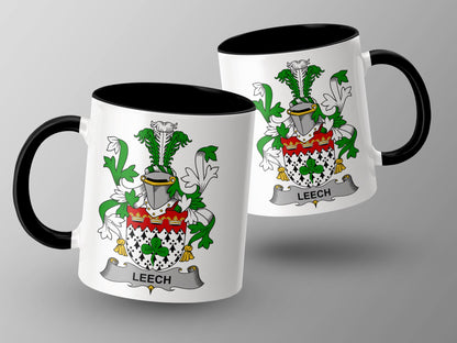 Leech Surname Irish Heraldic Emblem Mug - Living Stone Gifts