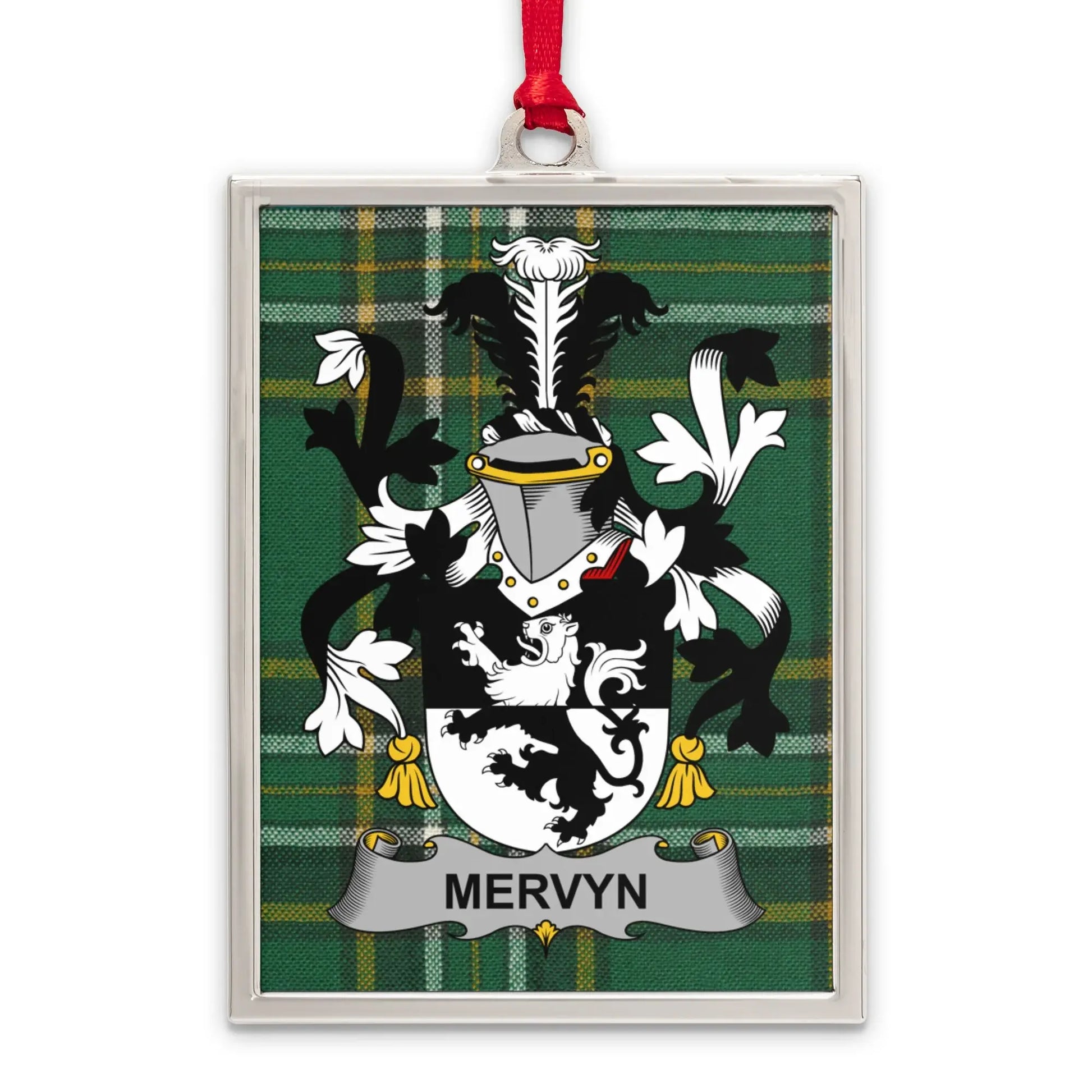 Mervyn Family Crest Plaid Background Ornament product
