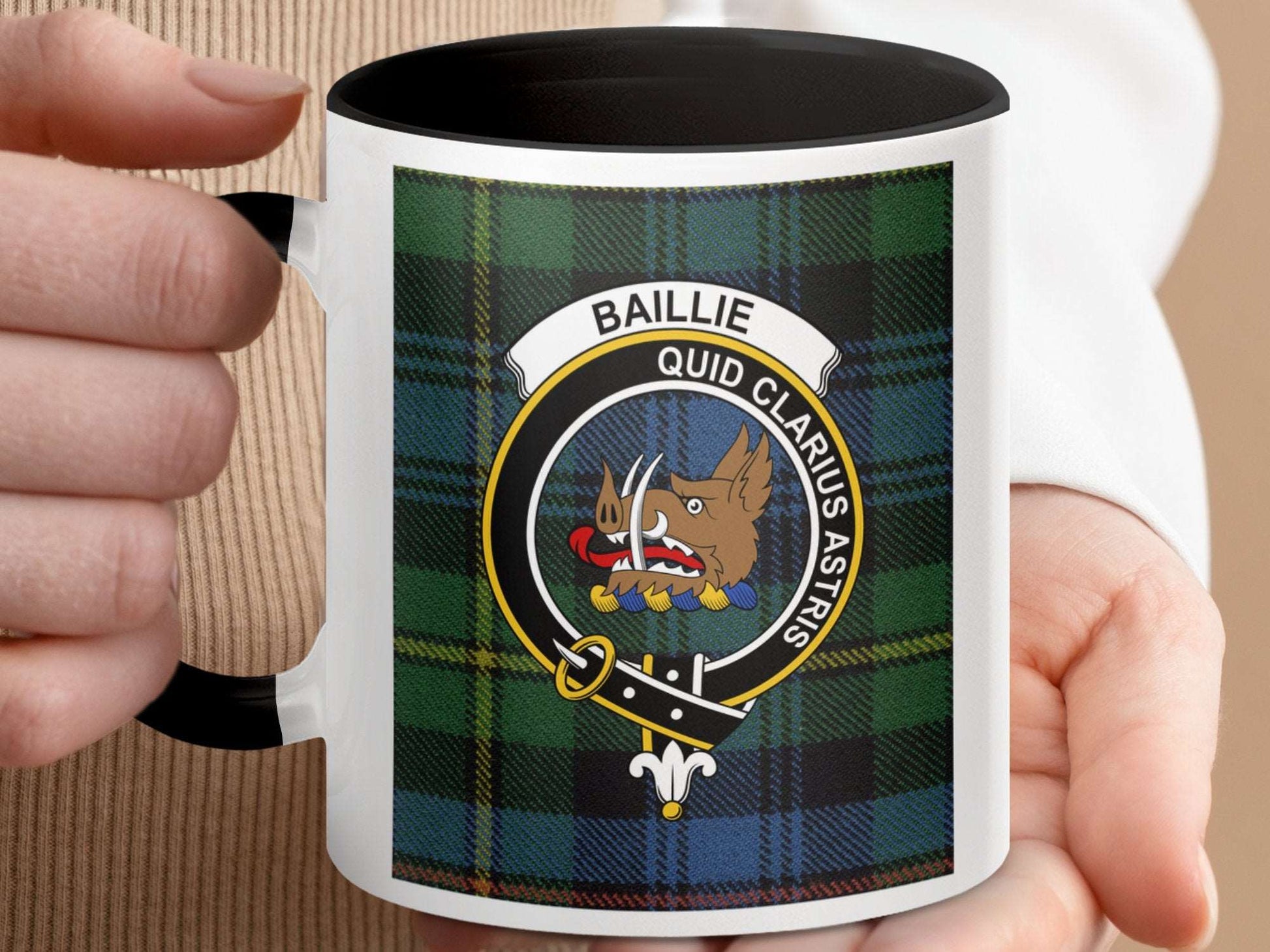 Baillie Quid Clarius Astris Emblem on Plaid Mug - Living Stone Gifts