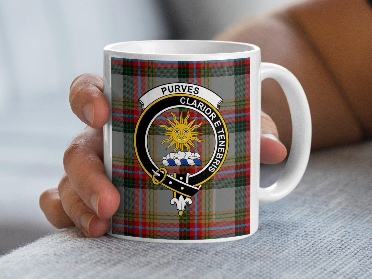 Purves Scottish Clan Crest Tartan Design Mug - Living Stone Gifts