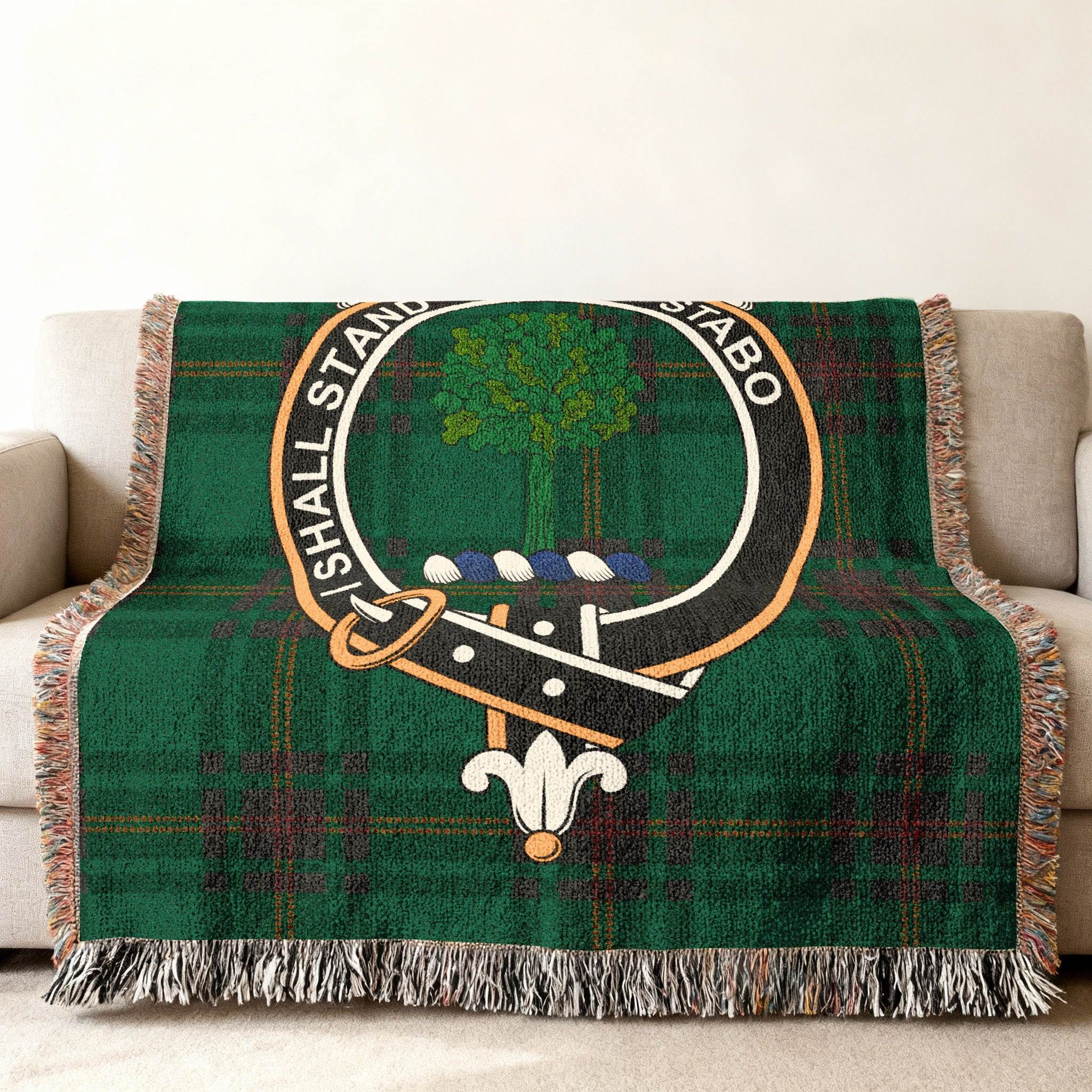 Clan Crest and Tartan Design Throw Blanket