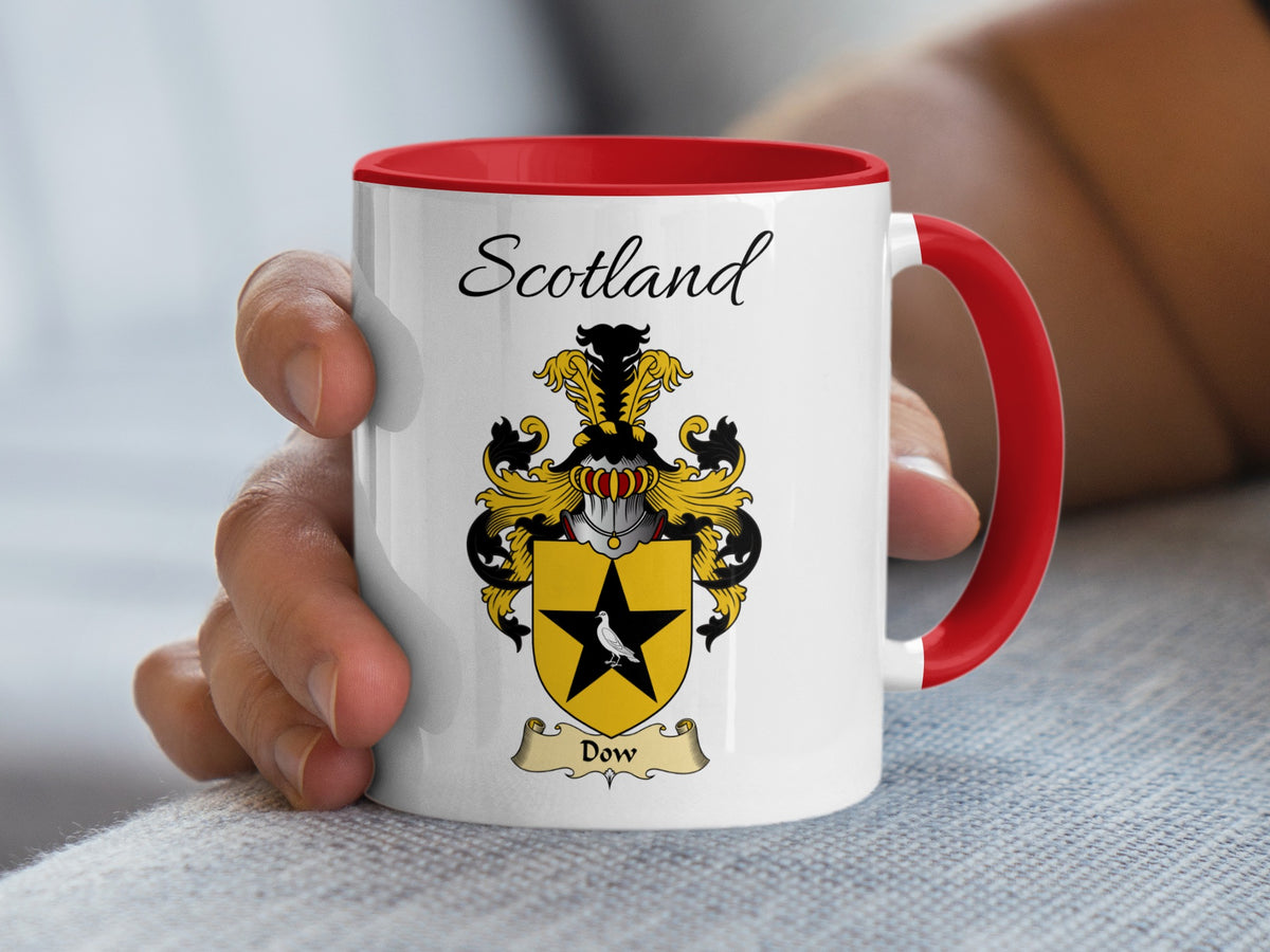 Dow Scotland coat of arms mug in white ceramic with red handle