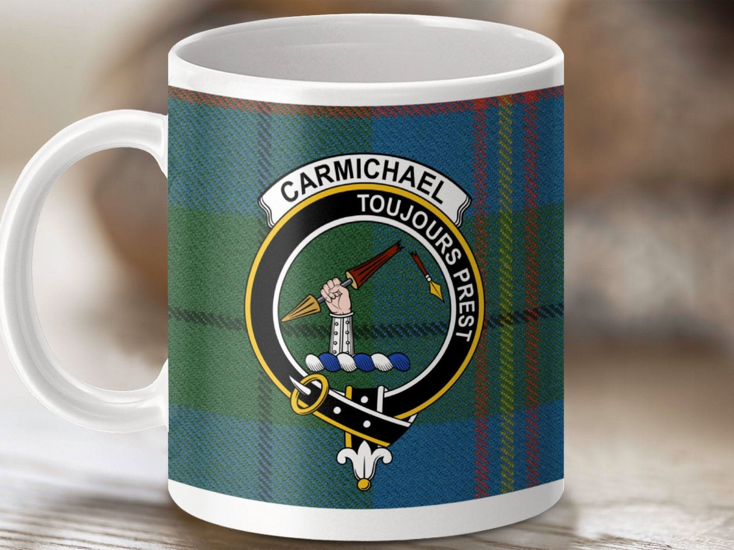 Carmichael Toujours Prest Clan Crest Tartan Mug product