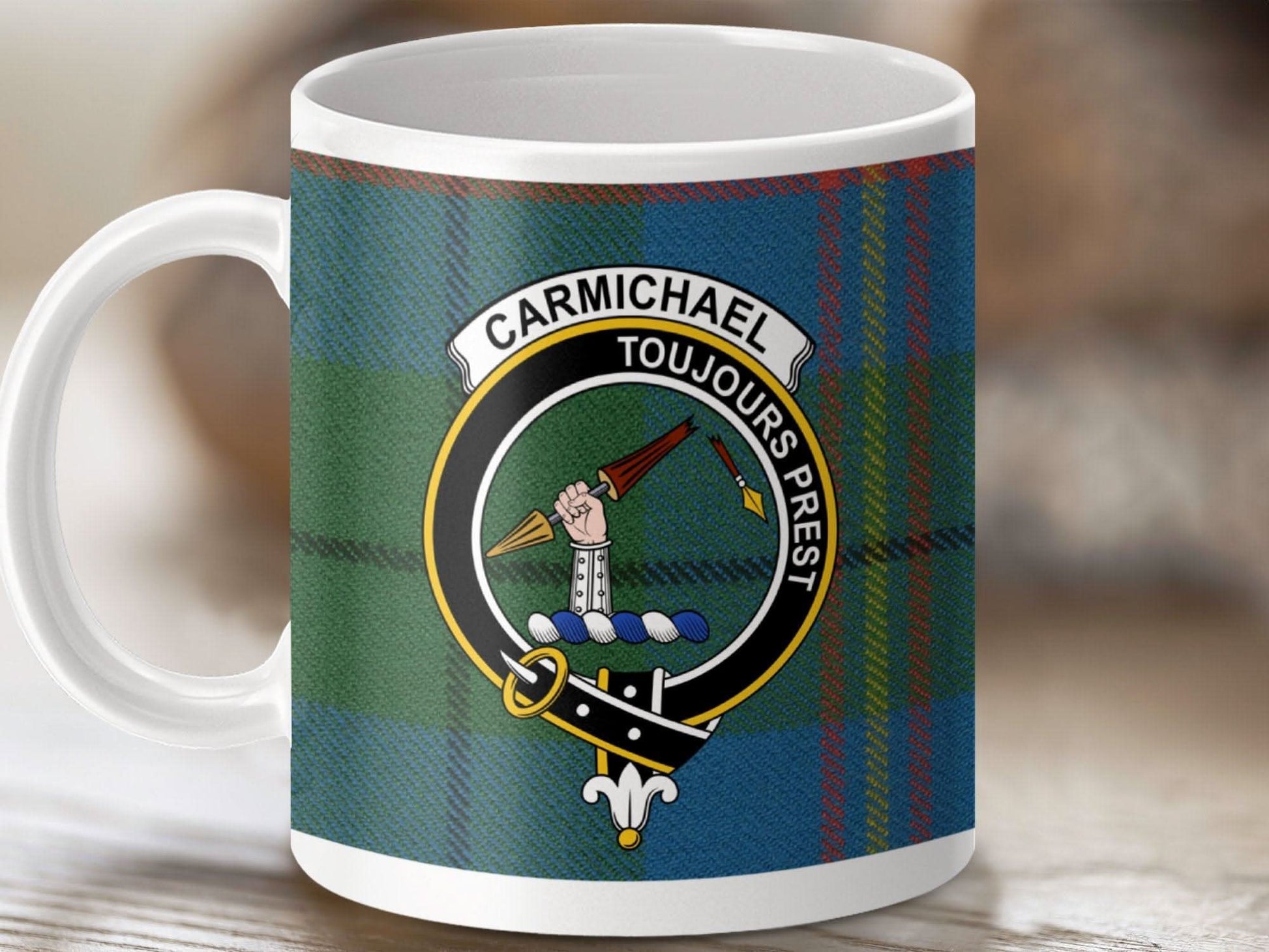 Carmichael Toujours Prest Clan Crest Tartan Mug product