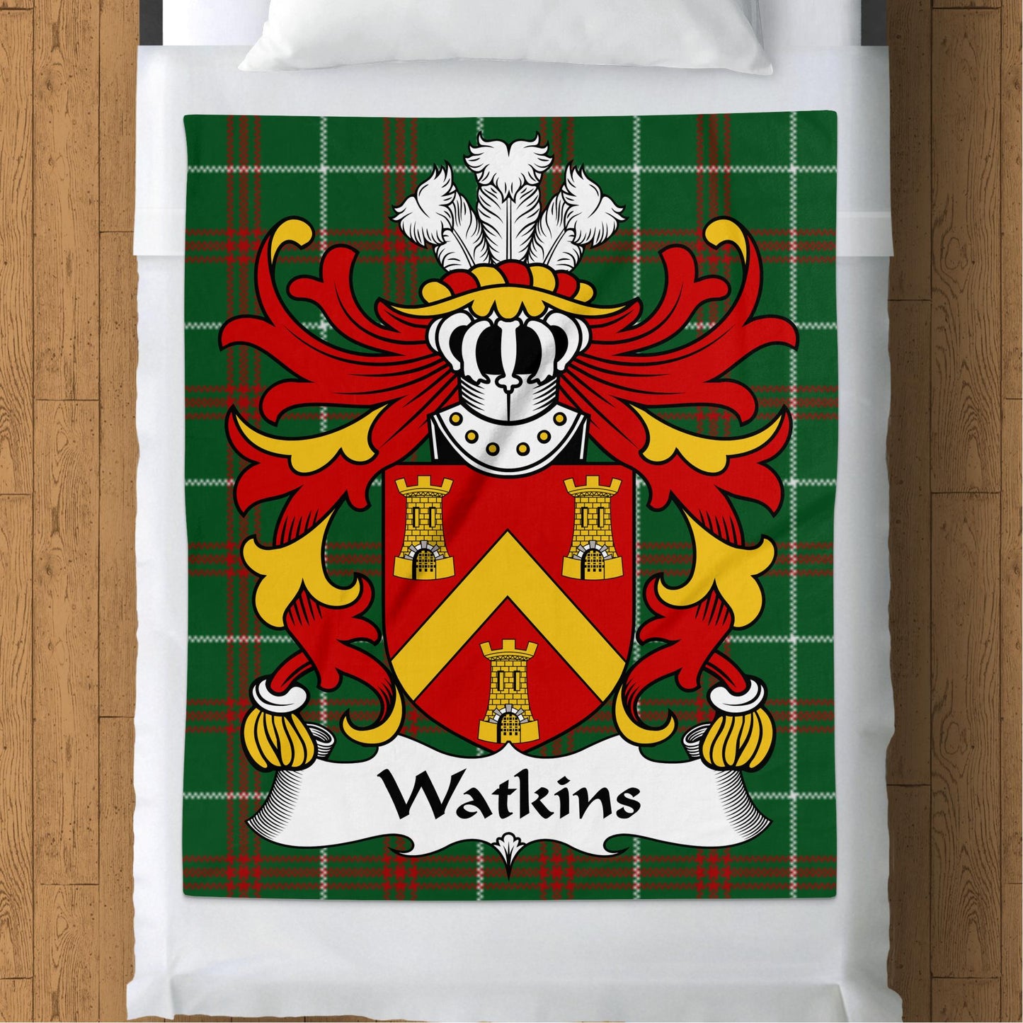 Watkins Welsh Surname Coat of Arms Tartan Blanket - Living Stone Gifts