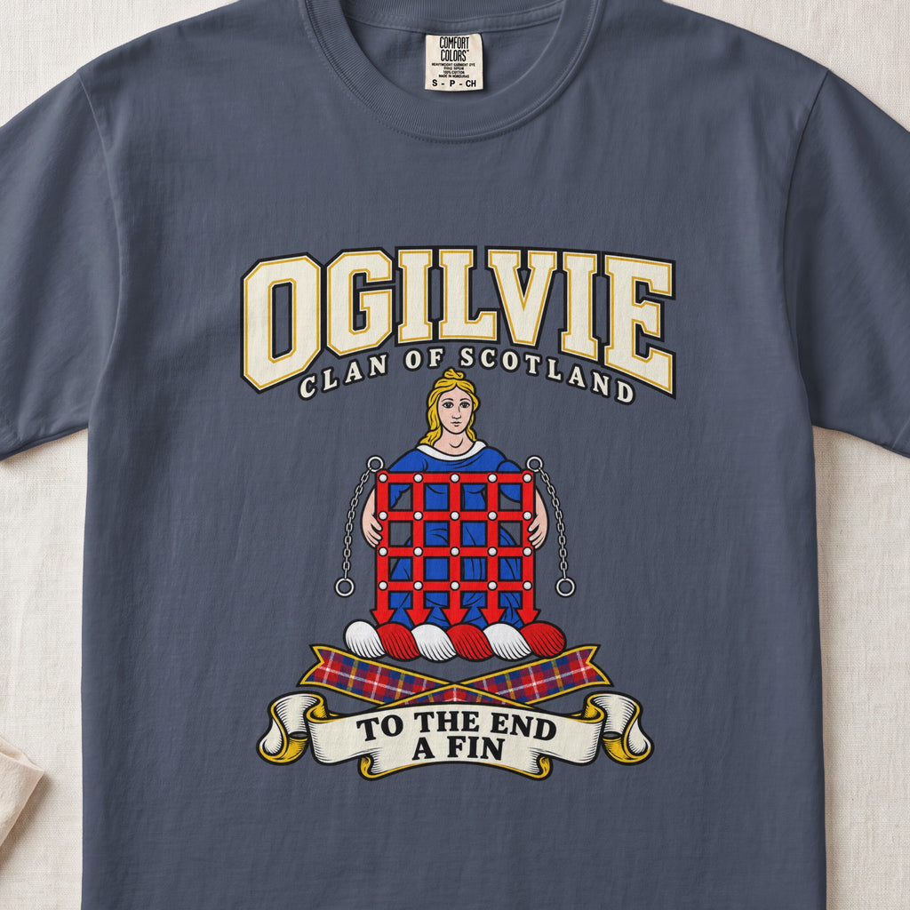 Ogilvie Scottish clan graphic T-shirt in Midnight, front view