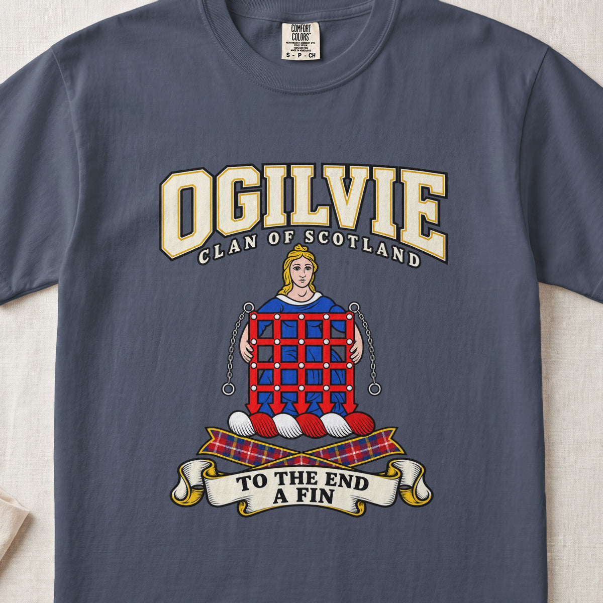 Ogilvie Scottish clan graphic T-shirt in Midnight, front view