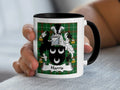 Harris Welsh coat of arms accent mug with black handle and crest on Welsh National Tartan