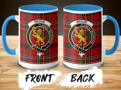 Scottish Clan Broun Crest and Tartan Design Mug - Living Stone Gifts