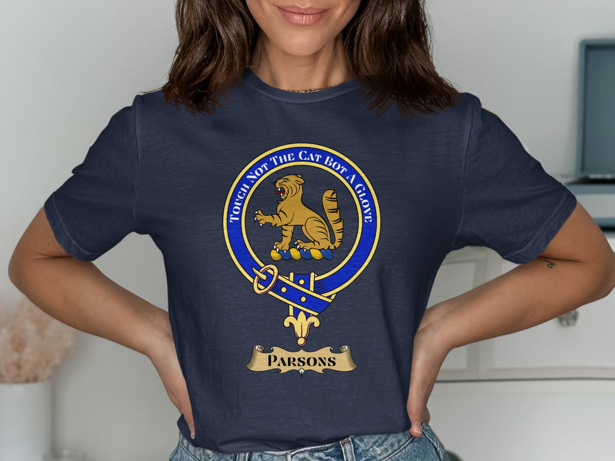 Parsons Scottish clan crest design on Navy T-shirt