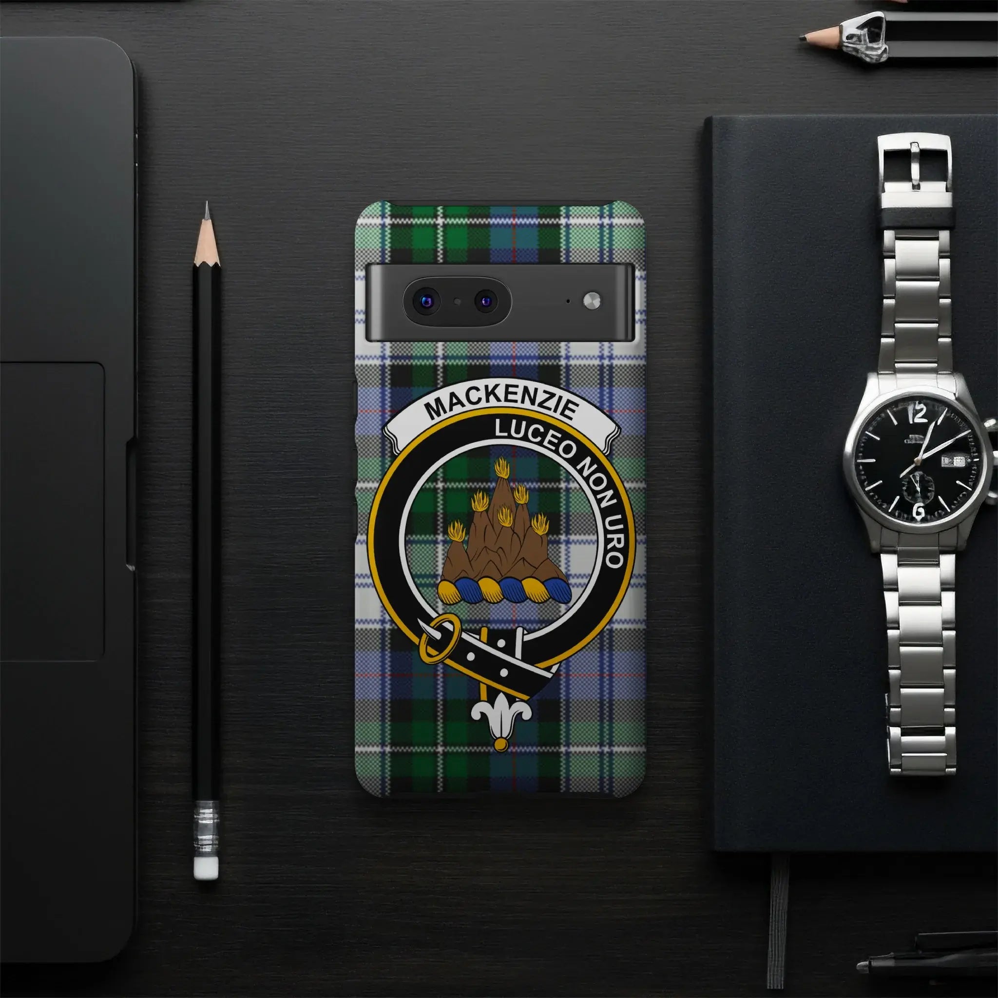 MacKenzie Luceo Non Uro clan crest phone case — slim profile, precise port cutouts