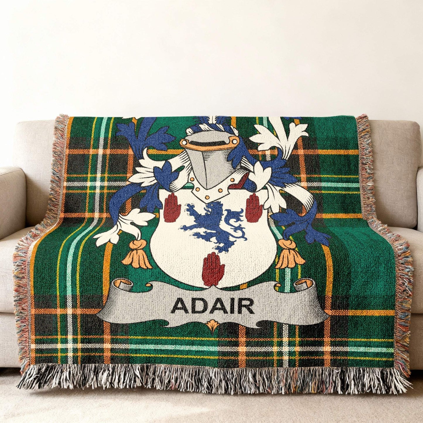 Adair Crest Green Plaid Fringed Throw product type