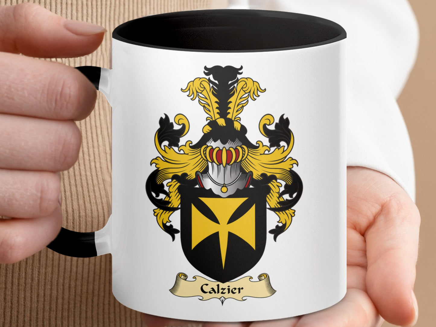 Clan Calzier Scottish Coat of Arms Accent Coffee Mug - Living Stone Gifts