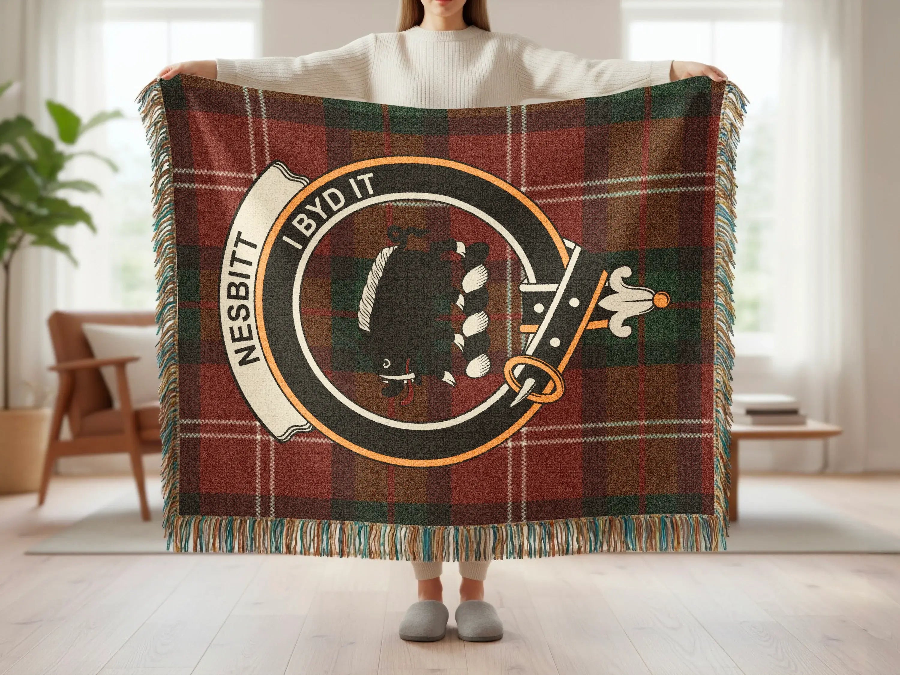 Personalized Nesbitt Clan Tartan Blanket Family Crest