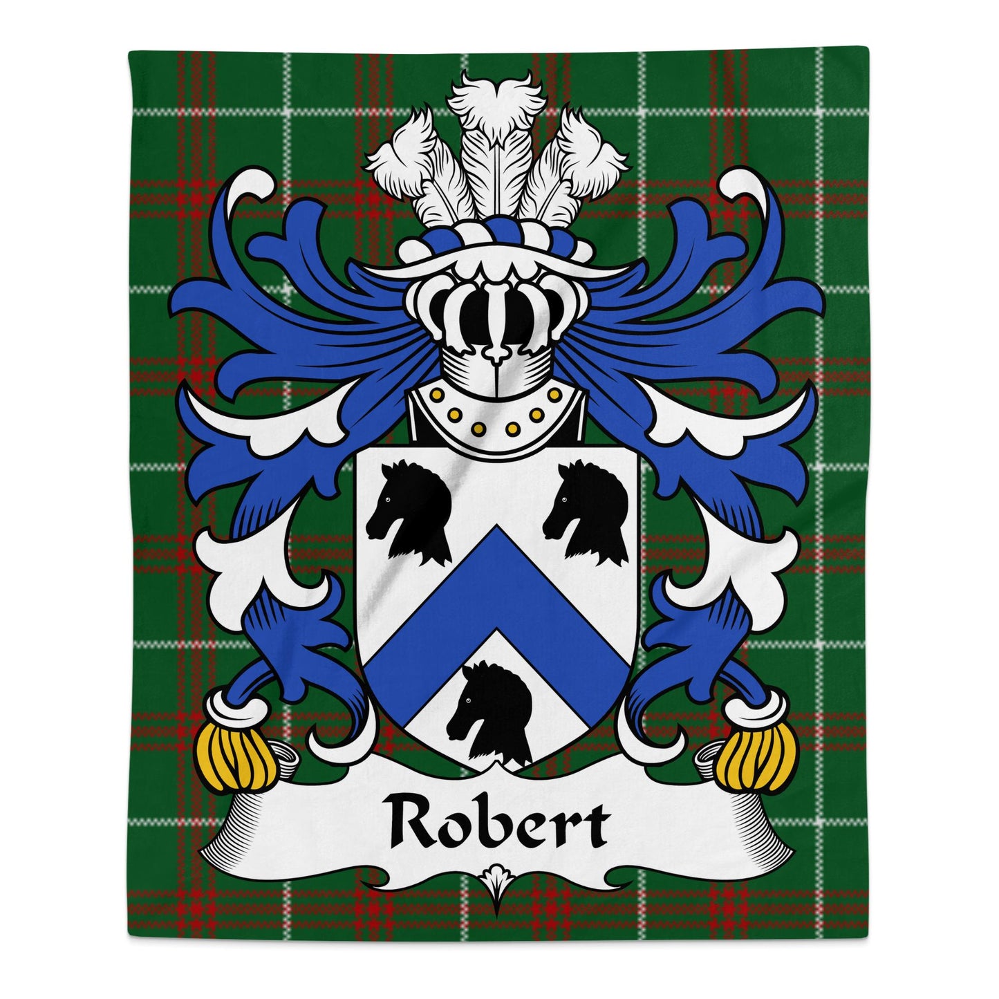 Robert Welsh Surname Coat of Arms Tartan Background Blanket - Living Stone Gifts