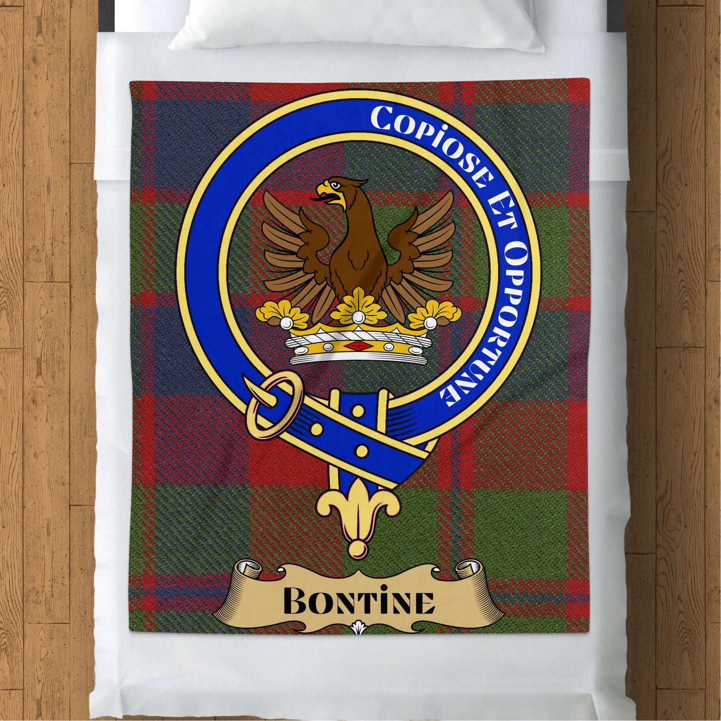 Scottish Clan Bontine Crest Tartan Throw Blanket - Living Stone Gifts