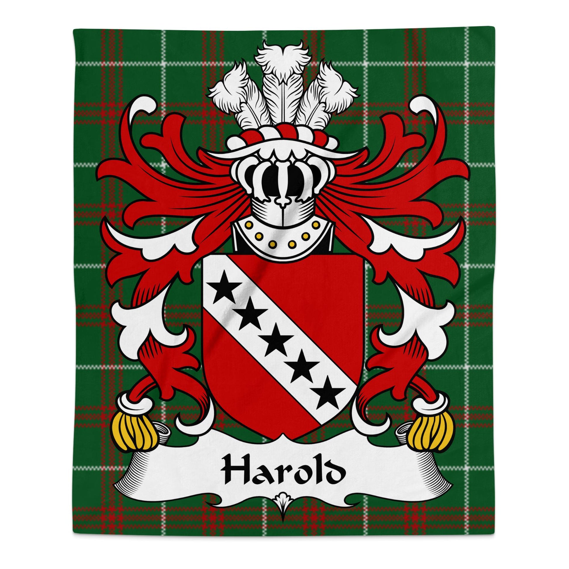 Harold Coat of Arms on Welsh National Tartan Blanket - Living Stone Gifts