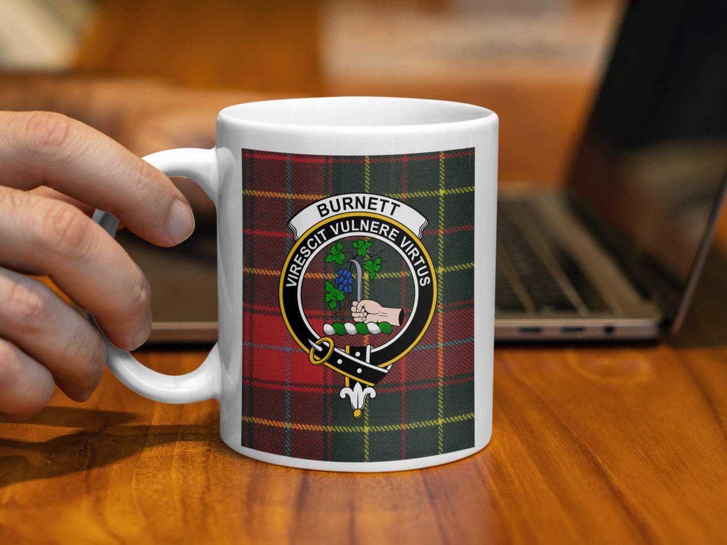 Unique Burnett Clan Crest Design Checkered Mug - Living Stone Gifts