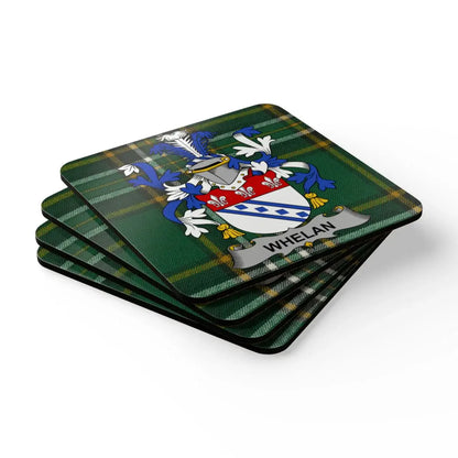 Stylish Whelan Family Crest Green Plaid Coaster product
