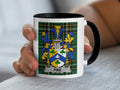 Pike Irish family crest black accent mug with Irish National Tartan