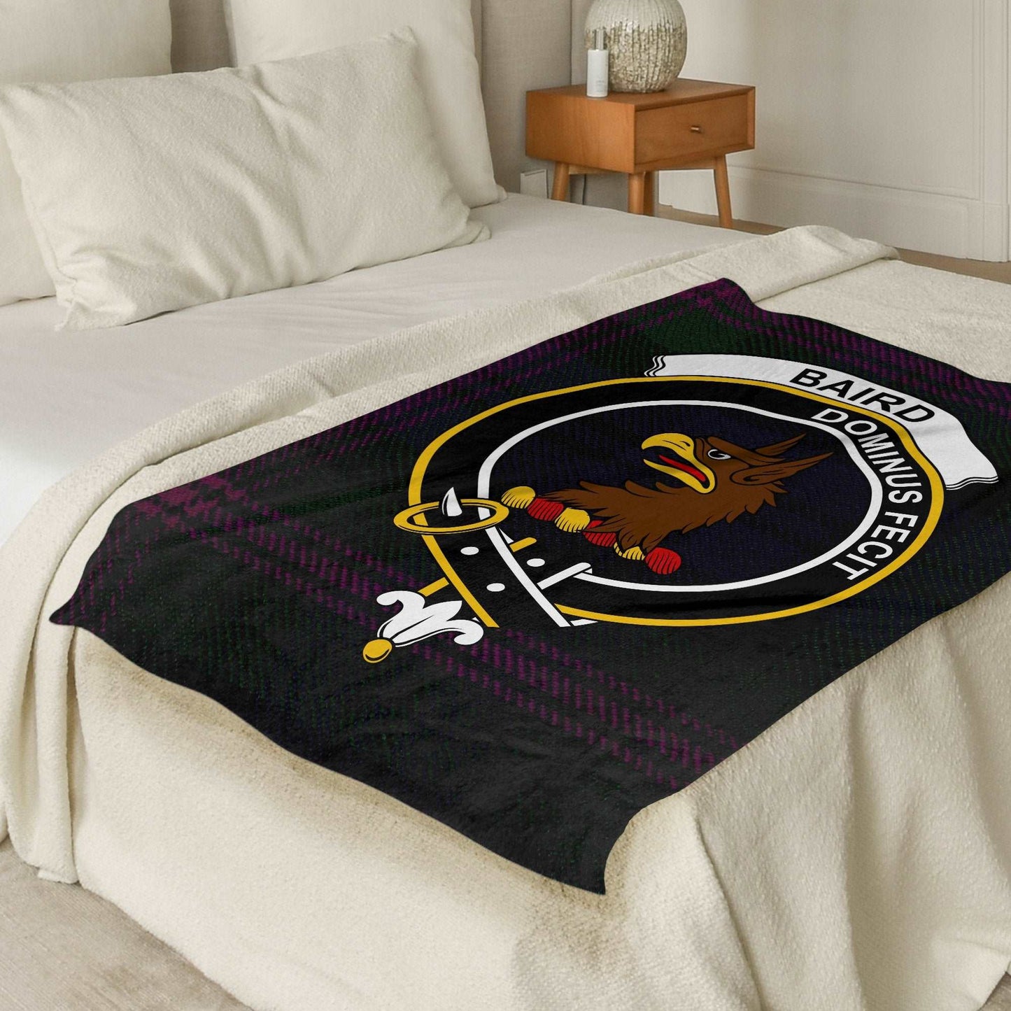 Baird Dominus Fecit Scottish Tartan Crest Throw Blanket - Living Stone Gifts