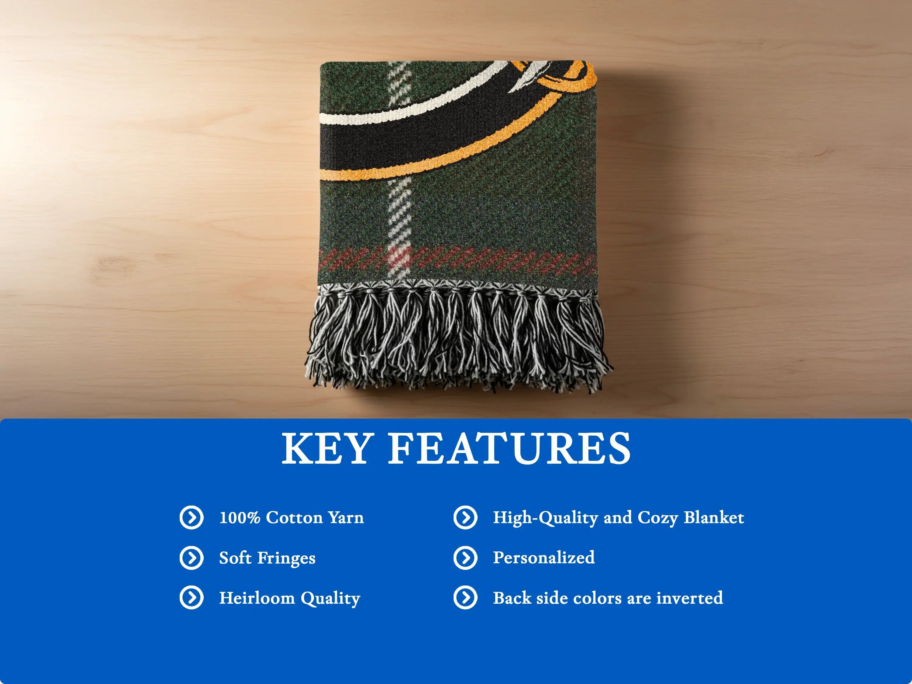 MacDonald of the Isles personalised heirloom cotton woven blanket — soft fringes
