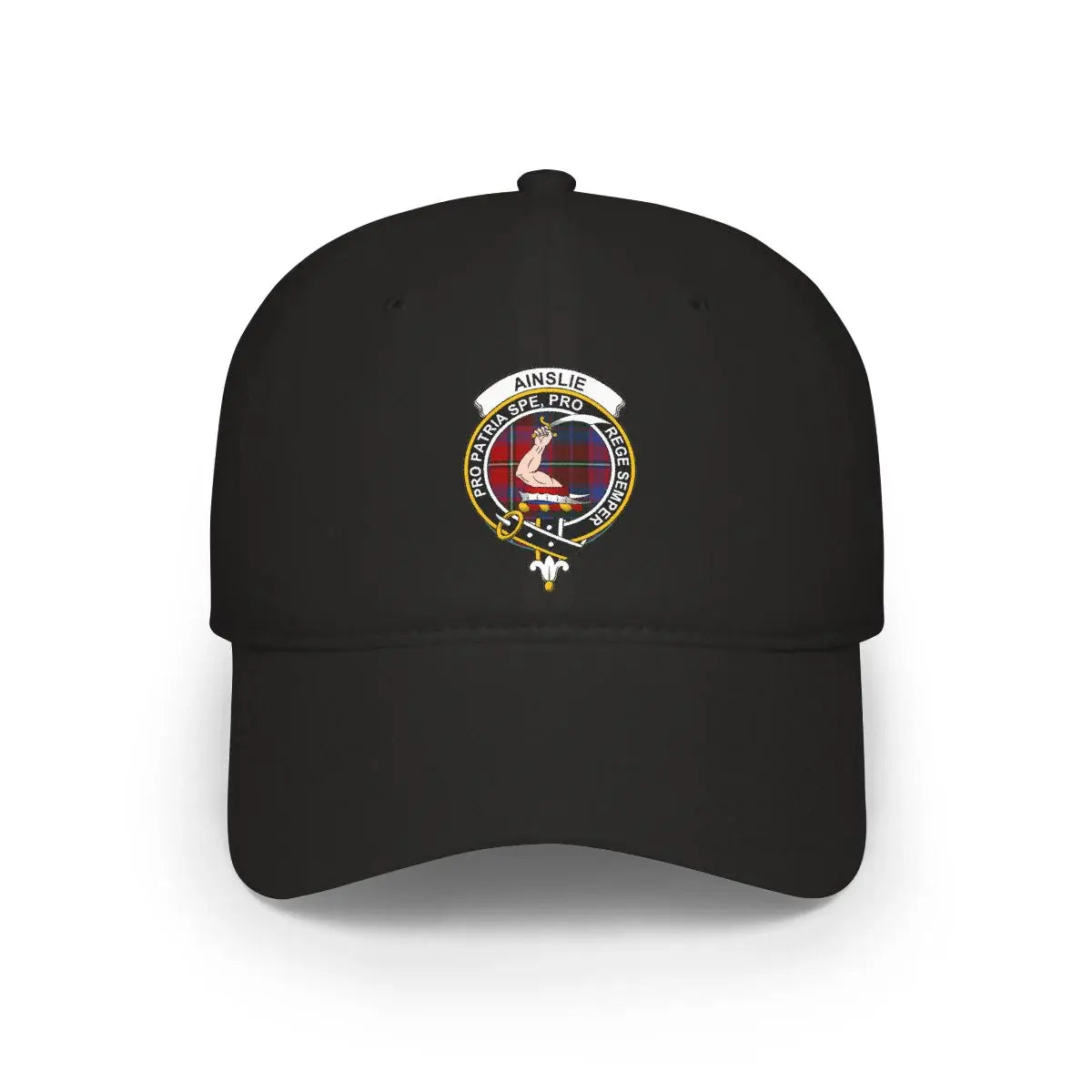 Black Ainslie Clan Crest Embroidered Structured Cap