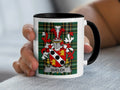 Quelch Irish family crest black accent mug with Irish National Tartan